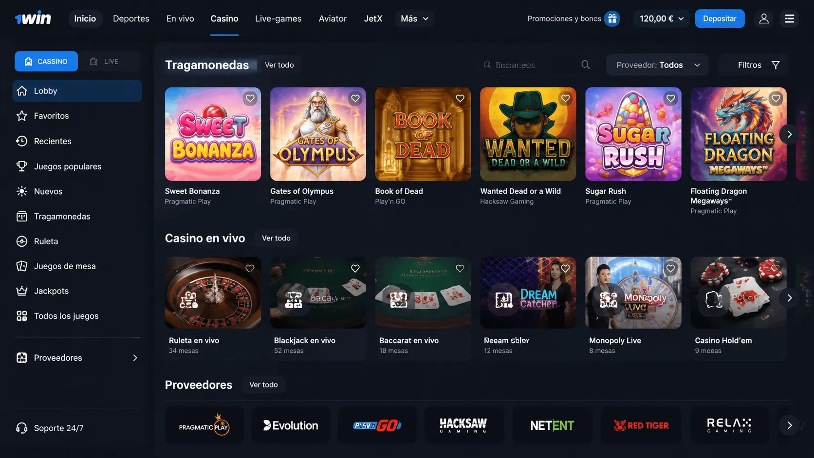 Catálogo de juegos en 1win